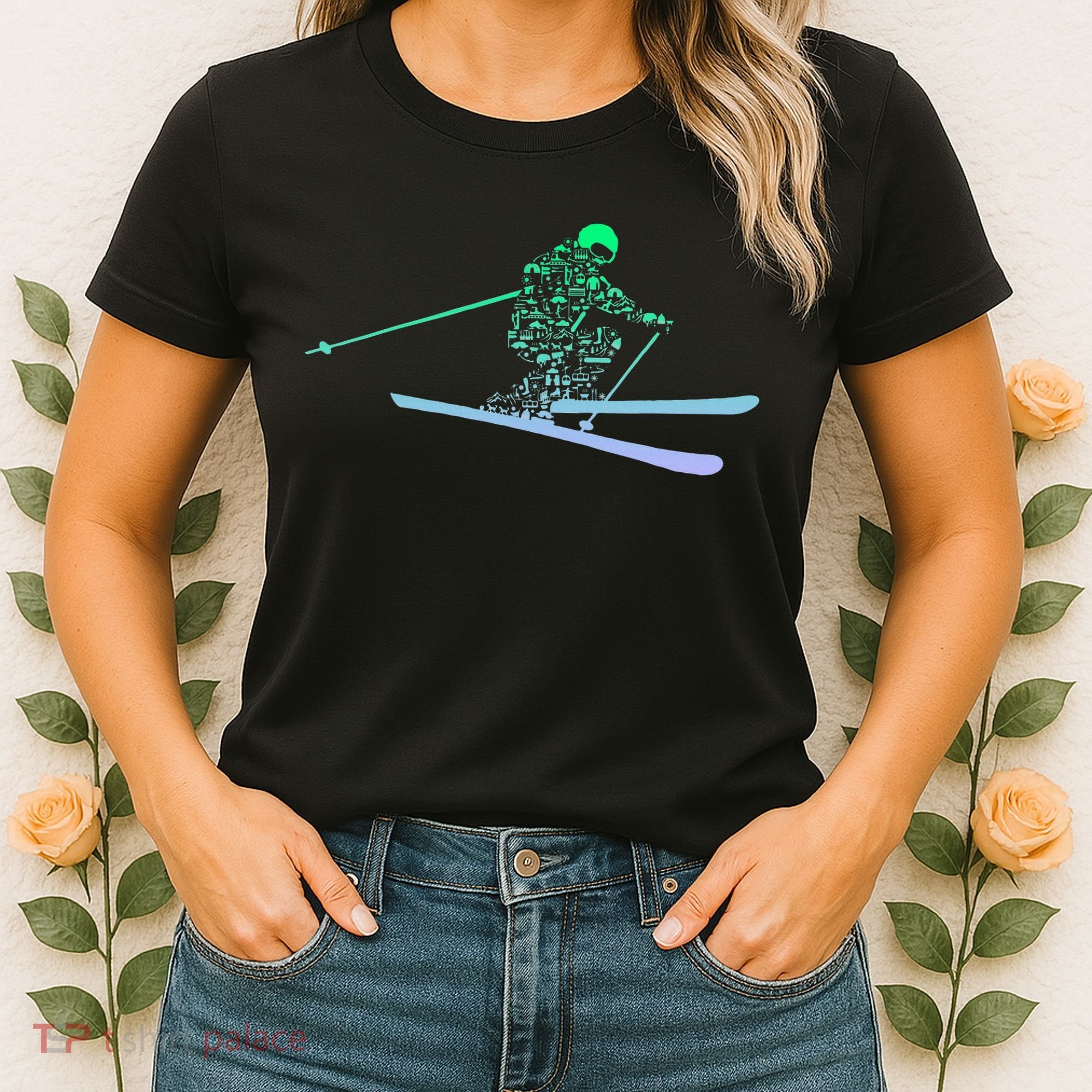 Silhouette Ski Icon For Skiier Ski Skiing Women's T-Shirt