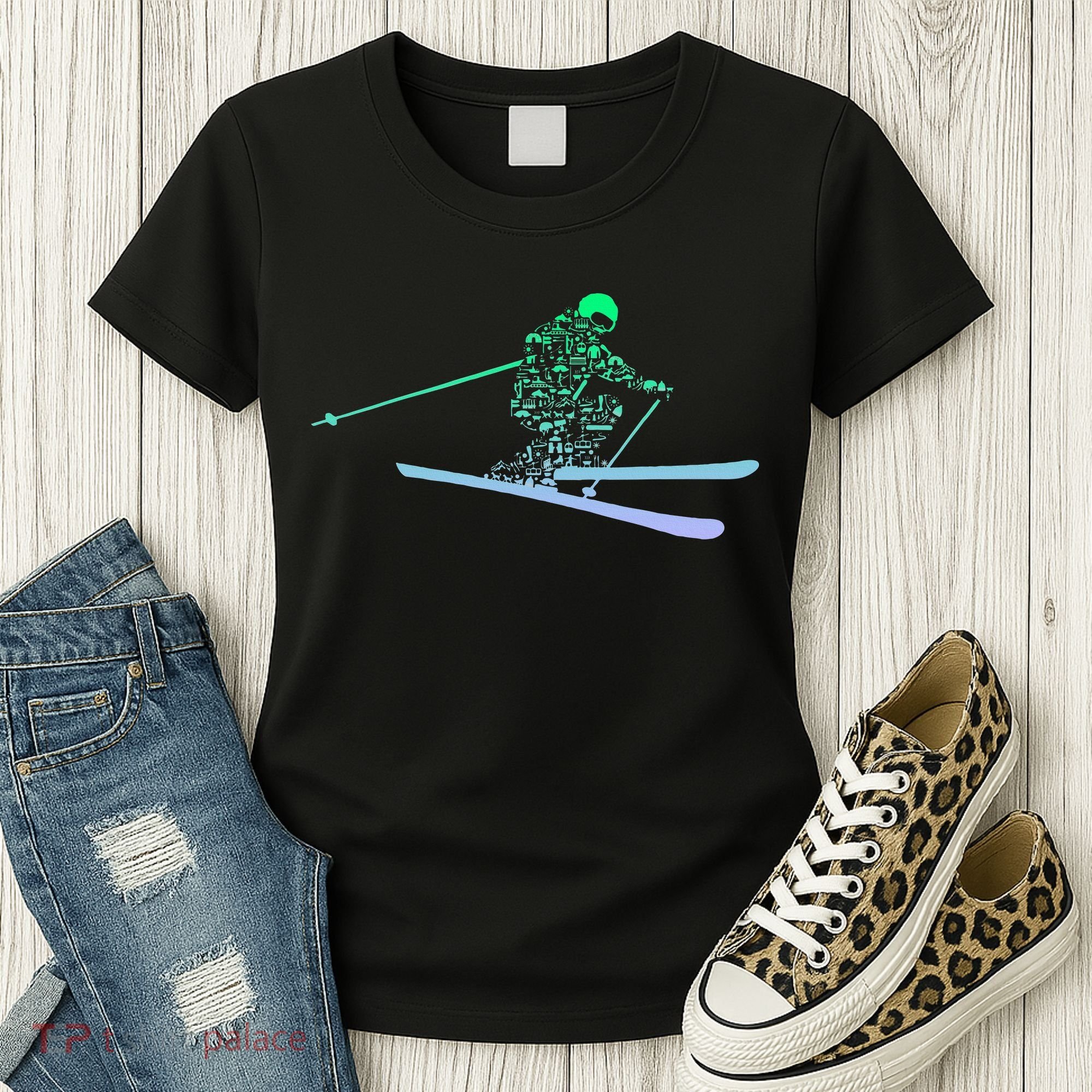 Silhouette Ski Icon For Skiier Ski Skiing Women's T-Shirt