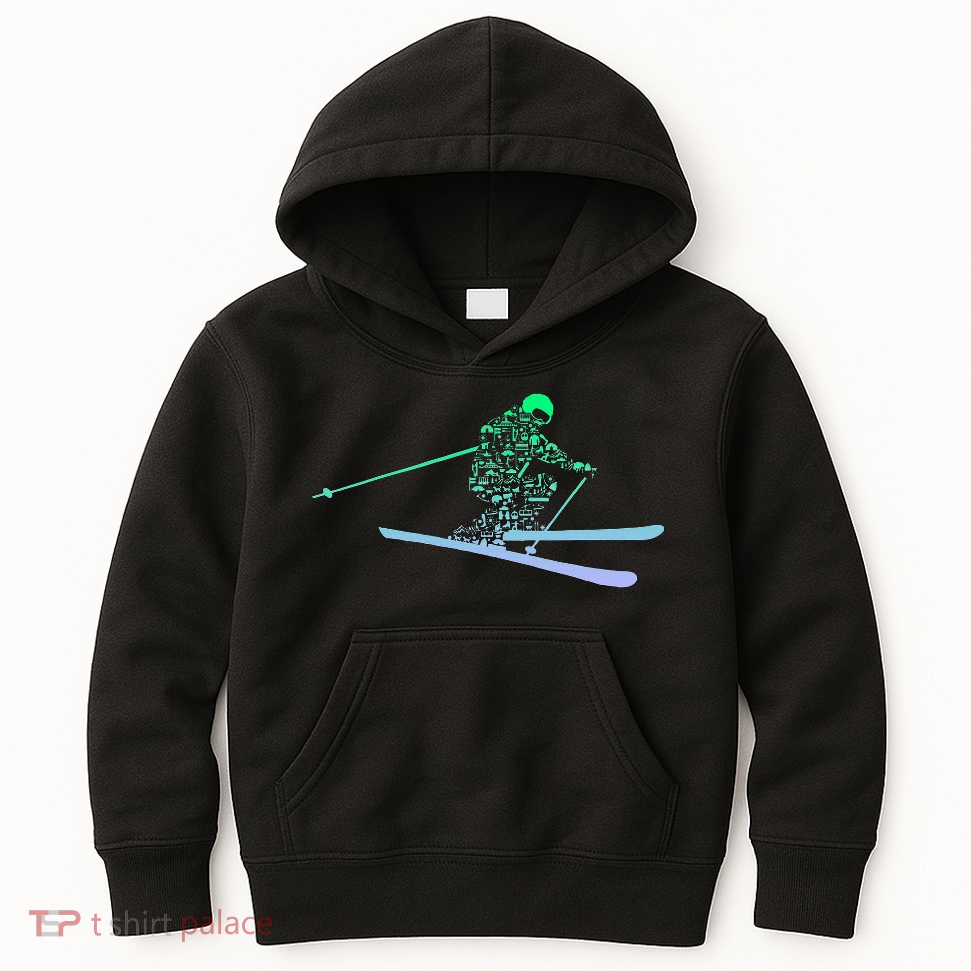 Silhouette Ski Icon For Skiier Ski Skiing Kids Hoodie