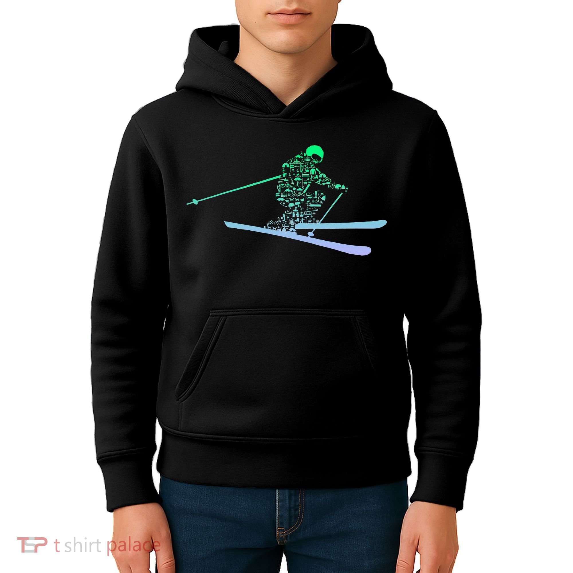 Silhouette Ski Icon For Skiier Ski Skiing Kids Hoodie