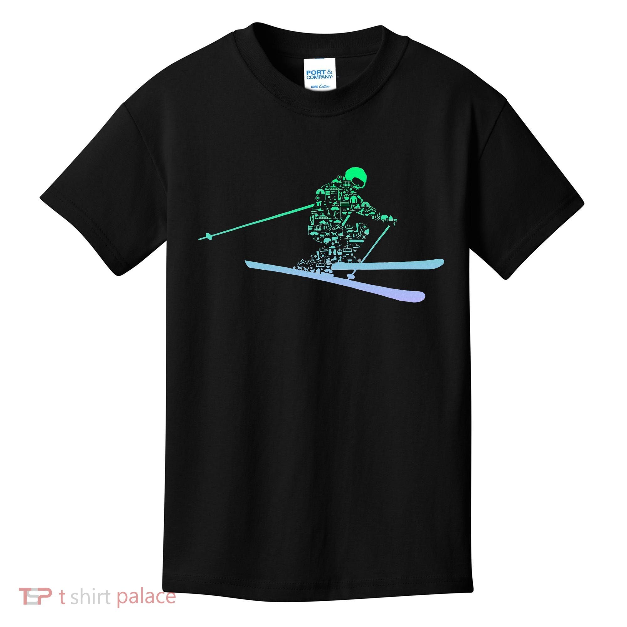 Silhouette Ski Icon For Skiier Ski Skiing Kids T-Shirt