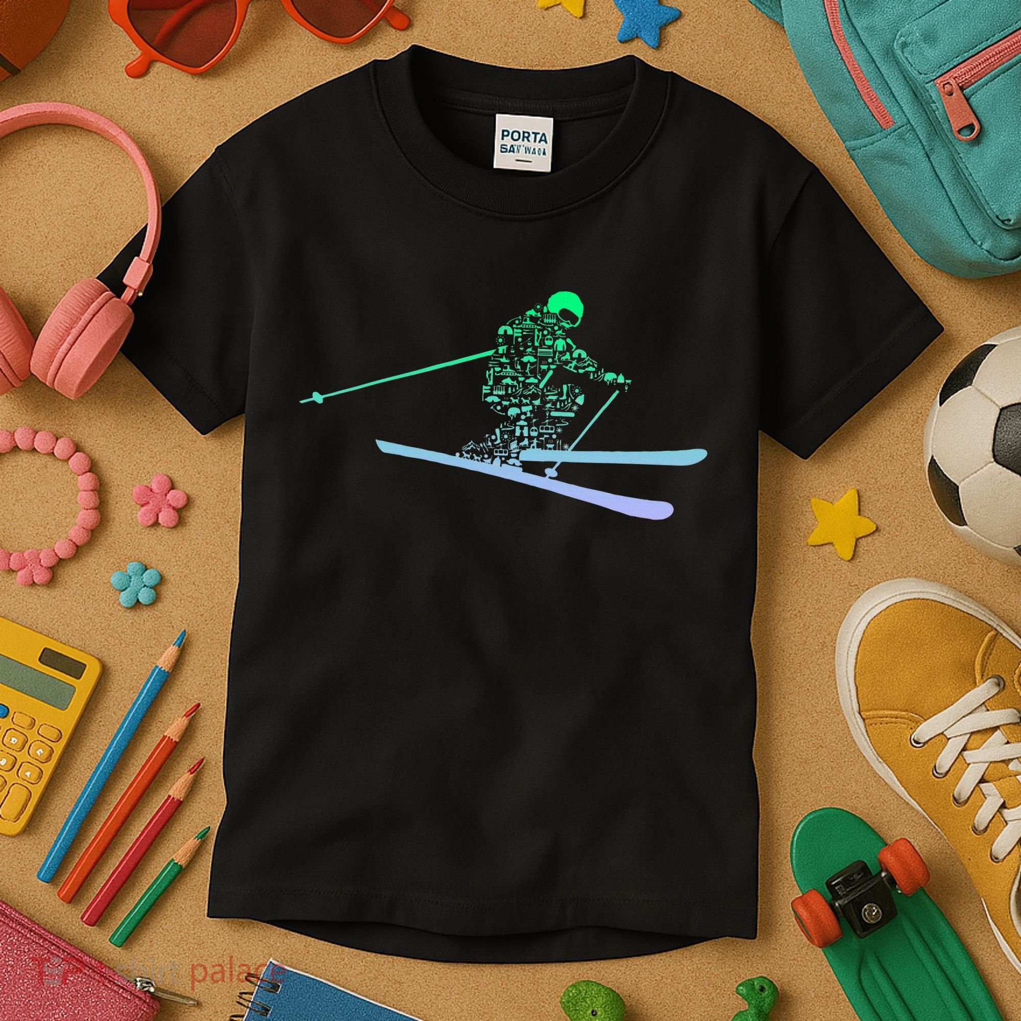 Silhouette Ski Icon For Skiier Ski Skiing Kids T-Shirt
