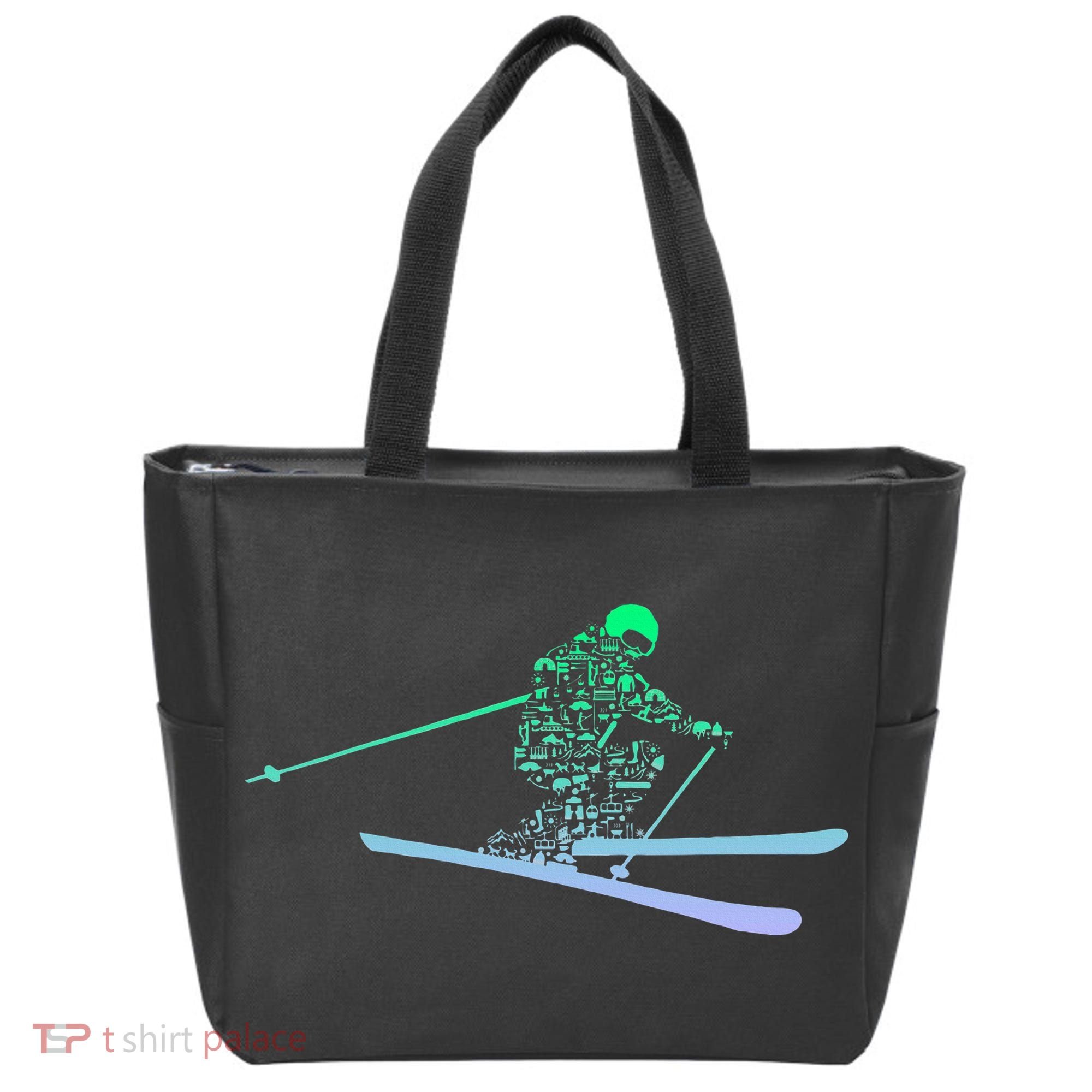Silhouette Ski Icon For Skiier Ski Skiing Tote Bag