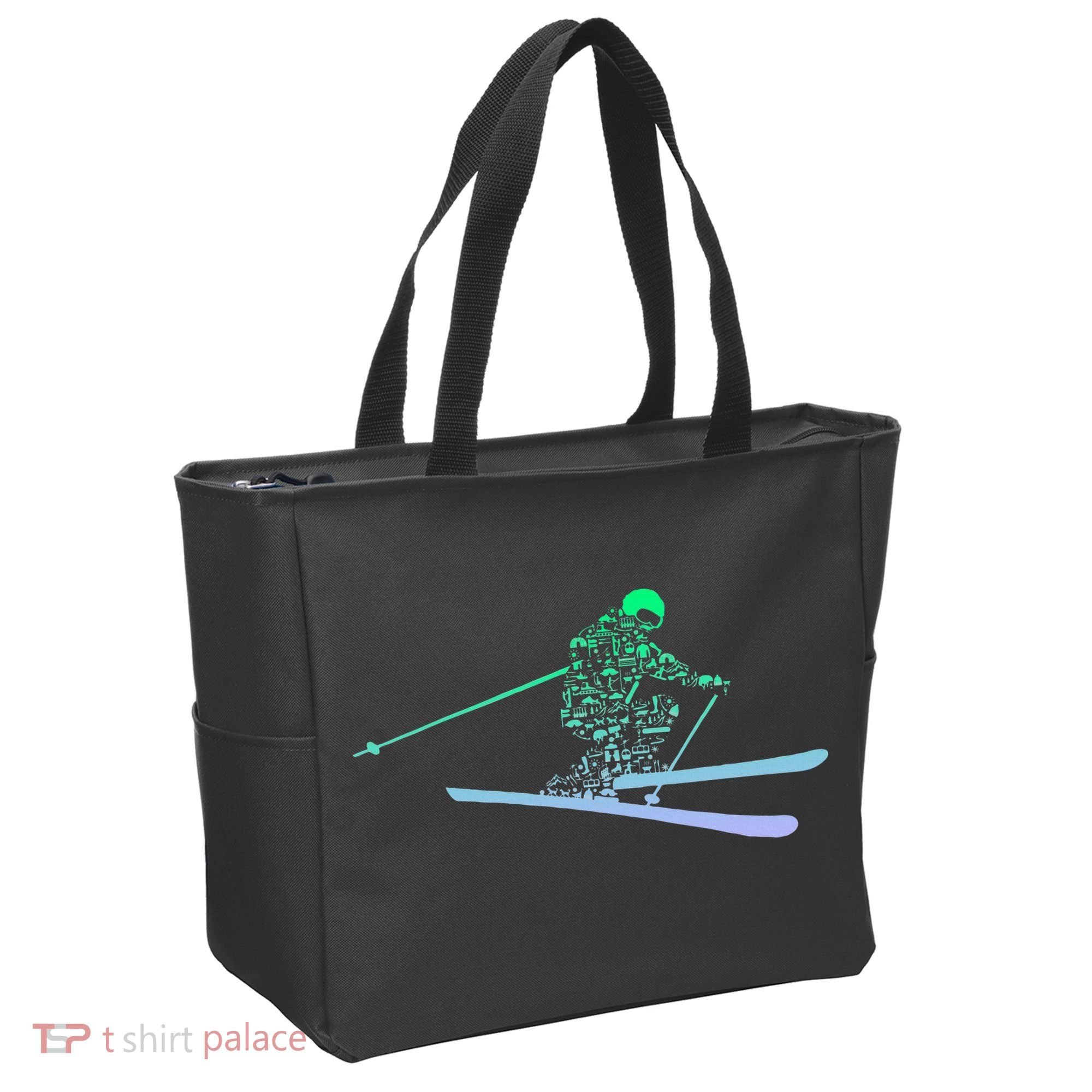 Silhouette Ski Icon For Skiier Ski Skiing Tote Bag
