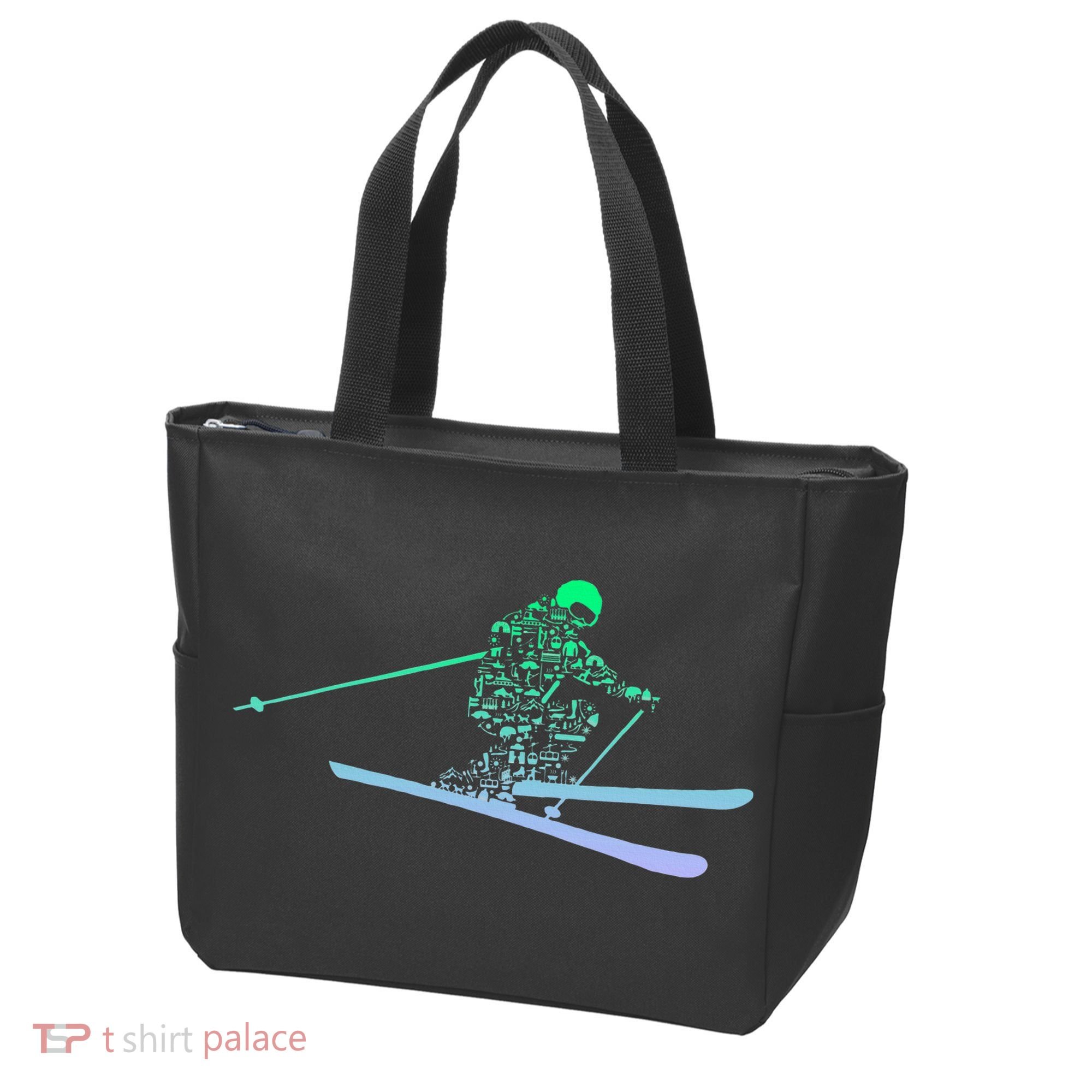 Silhouette Ski Icon For Skiier Ski Skiing Tote Bag