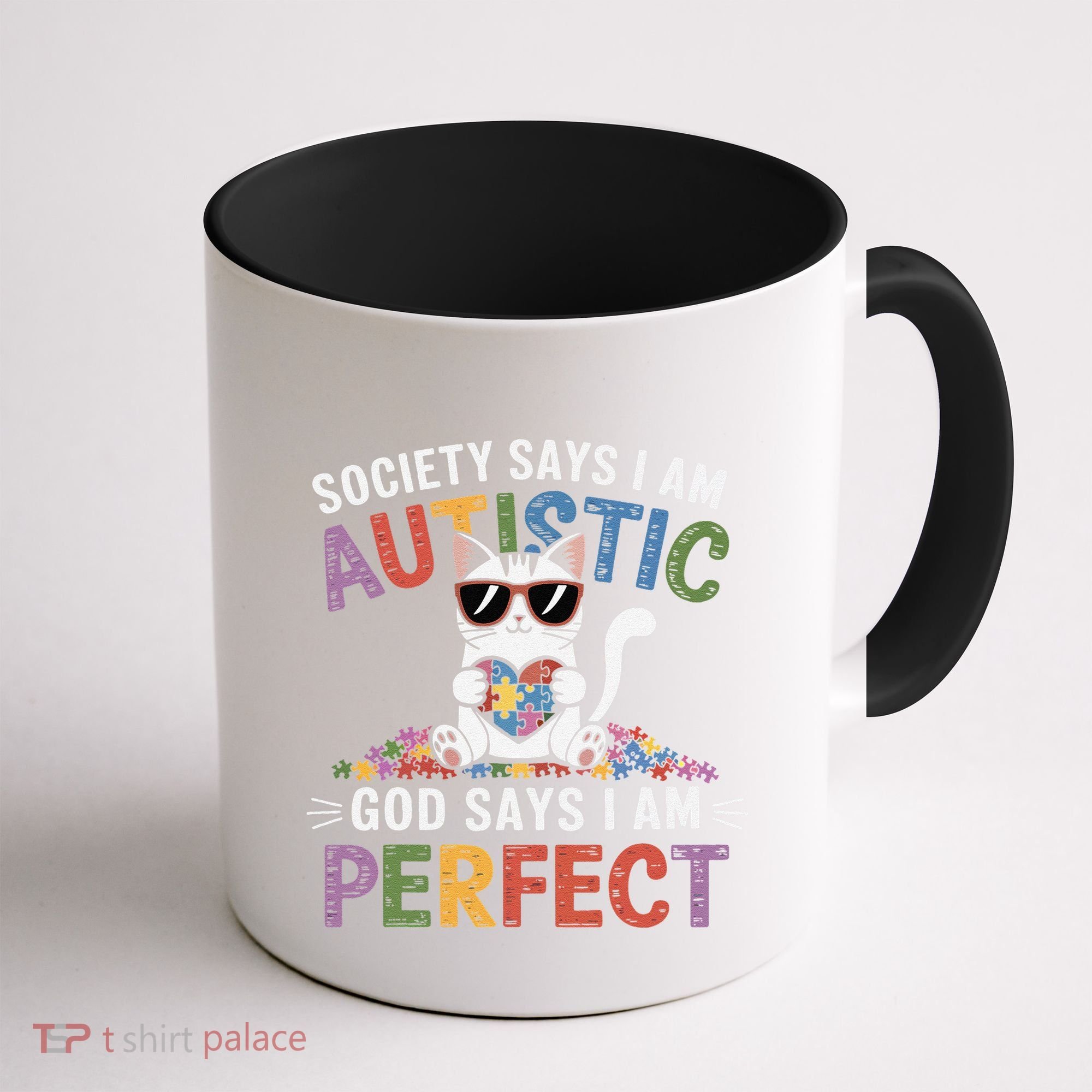 Society Says I Am Autistic God Says I Am Perfect Autism Cat Coffee Mug