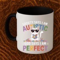 Society Says I Am Autistic God Says I Am Perfect Autism Cat Coffee Mug thumb 2