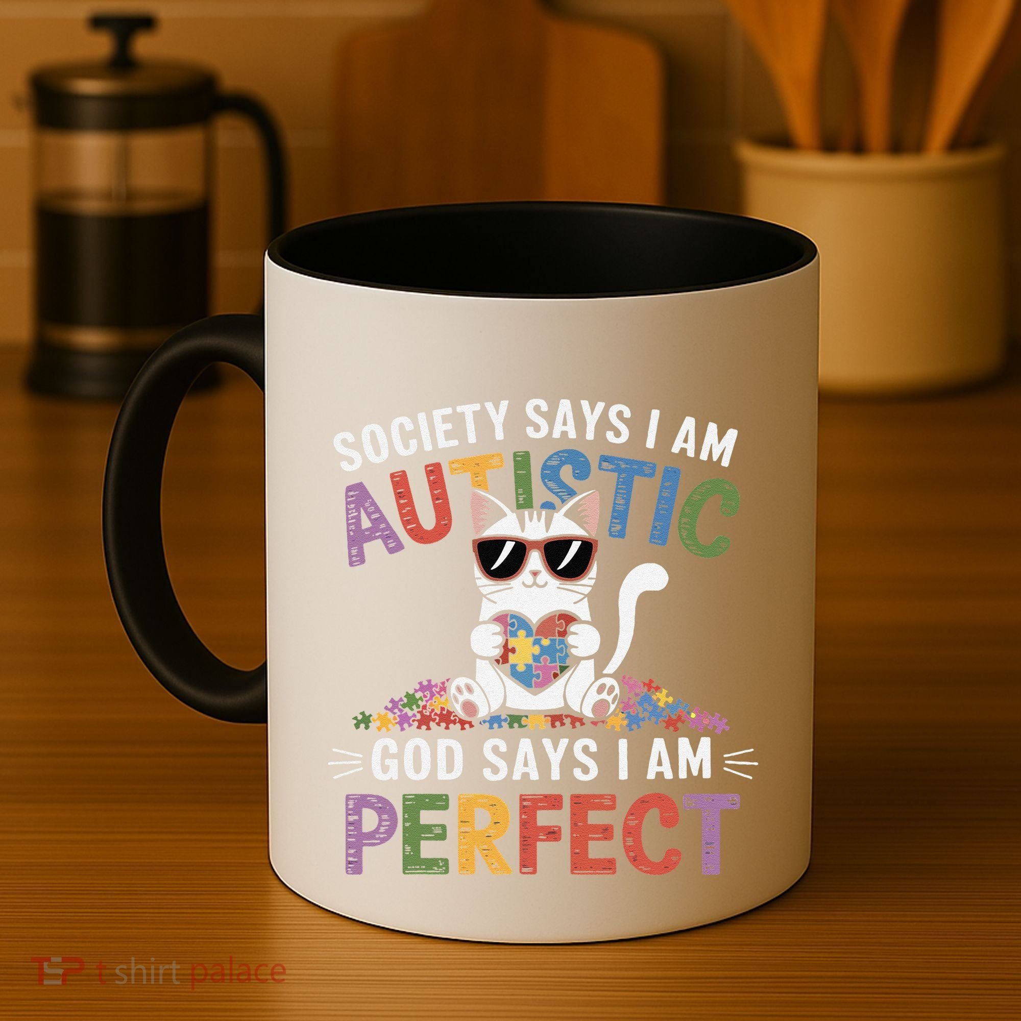 Society Says I Am Autistic God Says I Am Perfect Autism Cat Coffee Mug