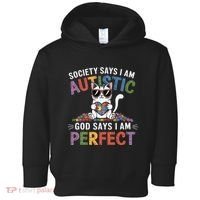 Society Says I Am Autistic God Says I Am Perfect Autism Cat Toddler Hoodie thumb 0
