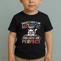 Society Says I Am Autistic God Says I Am Perfect Autism Cat Toddler T-Shirt thumb 2