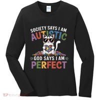 Society Says I Am Autistic God Says I Am Perfect Autism Cat Women's Long Sleeve Shirt thumb 0