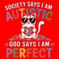 Society Says I Am Autistic God Says I Am Perfect Autism Cat Santa Hat thumb 1