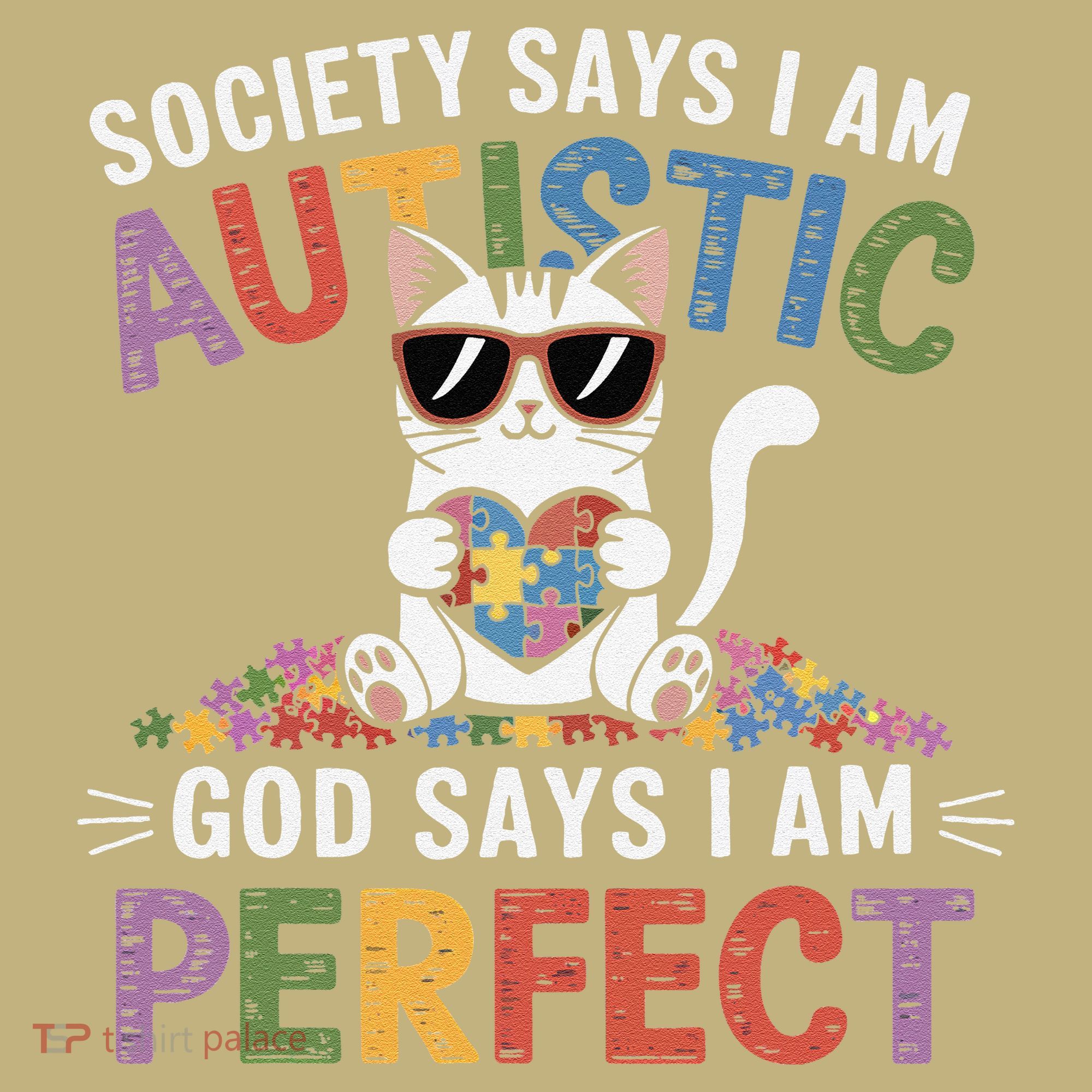 Society Says I Am Autistic God Says I Am Perfect Autism Cat Long Sleeve Shirt