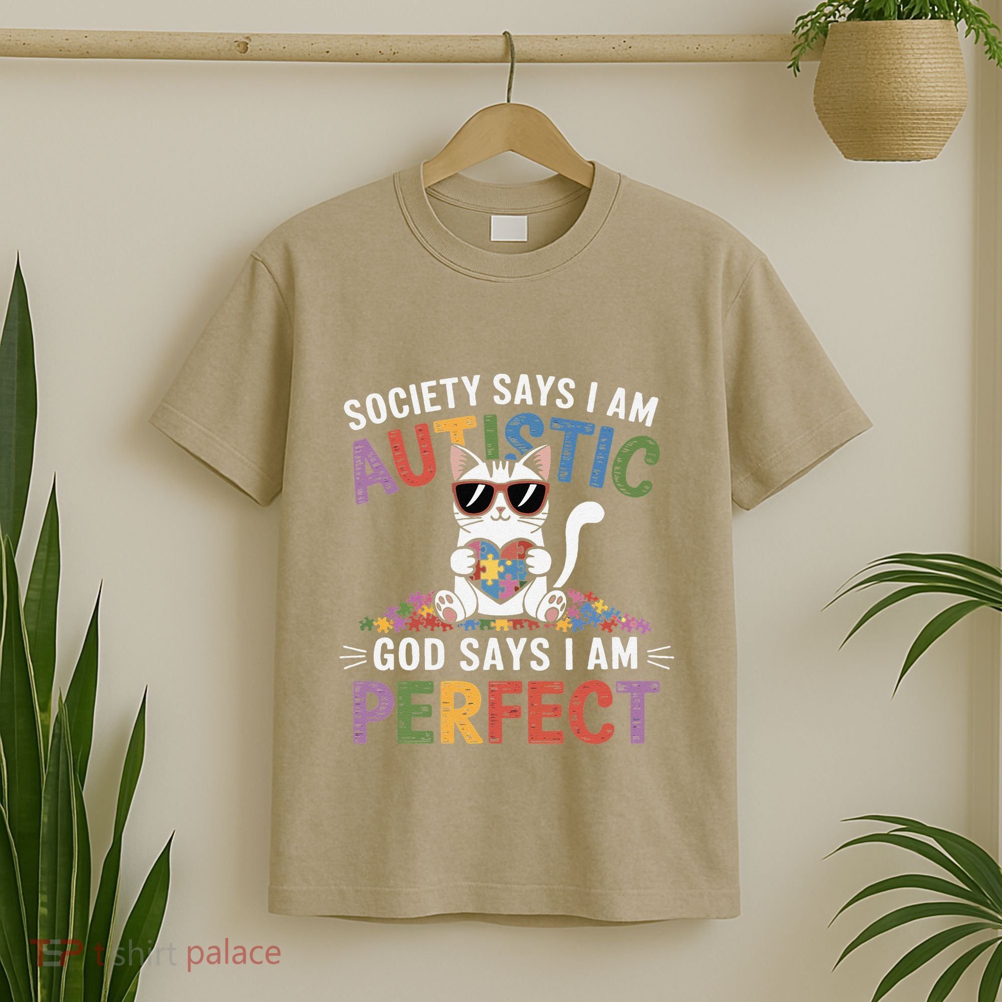 Society Says I Am Autistic God Says I Am Perfect Autism Cat T-Shirt