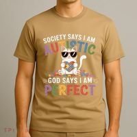 Society Says I Am Autistic God Says I Am Perfect Autism Cat T-Shirt thumb 3
