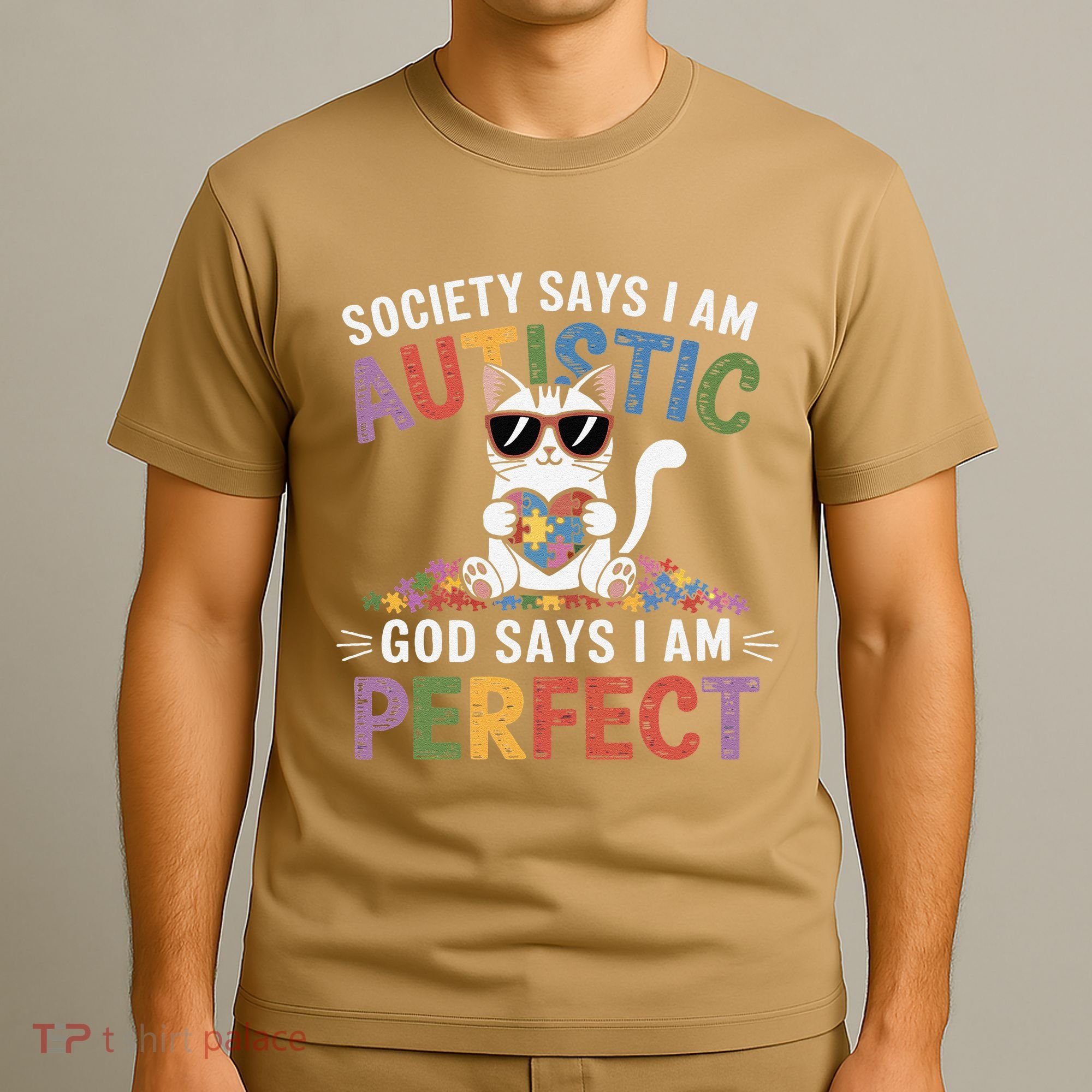Society Says I Am Autistic God Says I Am Perfect Autism Cat T-Shirt