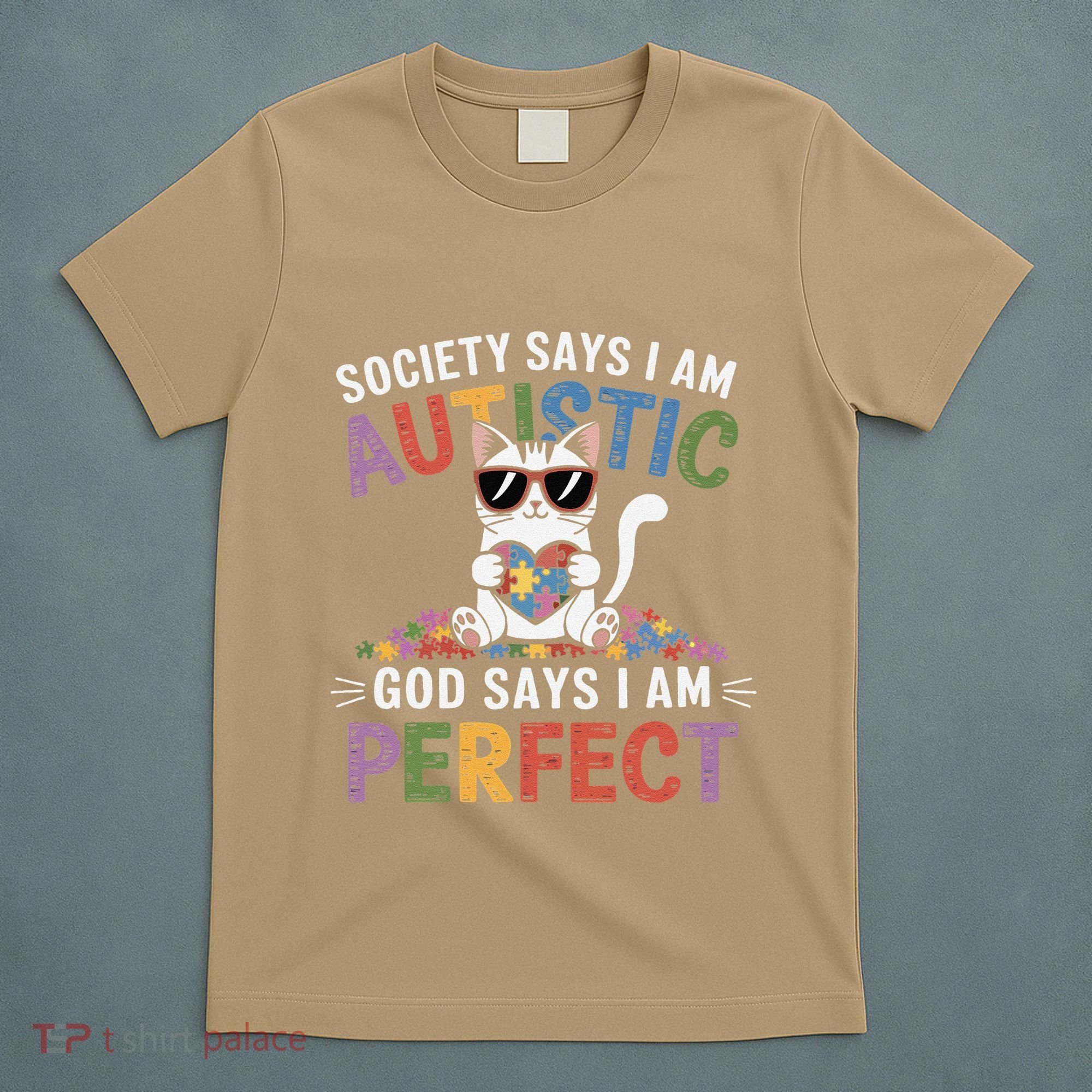 Society Says I Am Autistic God Says I Am Perfect Autism Cat T-Shirt