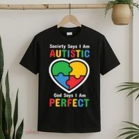 Society Says I Am Autistic God Says I Am Perfect Autism Awareness Mother's Day T-Shirt thumb 2