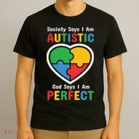 Society Says I Am Autistic God Says I Am Perfect Autism Awareness Mother's Day T-Shirt thumb 3