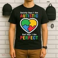 Society Says I Am Autistic God Says I Am Perfect Autism Awareness Mother's Day T-Shirt thumb 6