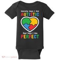 Society Says I Am Autistic God Says I Am Perfect Autism Awareness Mother's Day Baby Bodysuit thumb 0