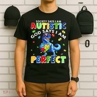 Society Says I'm Autistic God Says I'm Perfect Autism Funny T-Shirt thumb 6