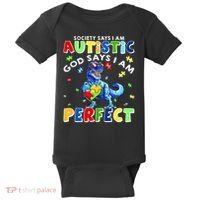 Society Says I'm Autistic God Says I'm Perfect Autism Funny Baby Bodysuit thumb 0