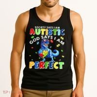 Society Says I'm Autistic God Says I'm Perfect Autism Funny Tank Top thumb 3