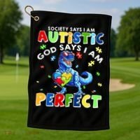 Society Says I'm Autistic God Says I'm Perfect Autism Funny Golf Towel thumb 1