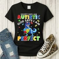 Society Says I'm Autistic God Says I'm Perfect Autism Funny Women's T-Shirt thumb 3