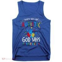 Society Says I Am Autistic God Says I Am Perfect Autism Gift Tank Top thumb 0