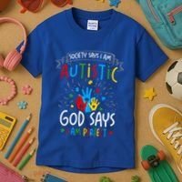 Society Says I Am Autistic God Says I Am Perfect Autism Gift Kids T-Shirt thumb 3