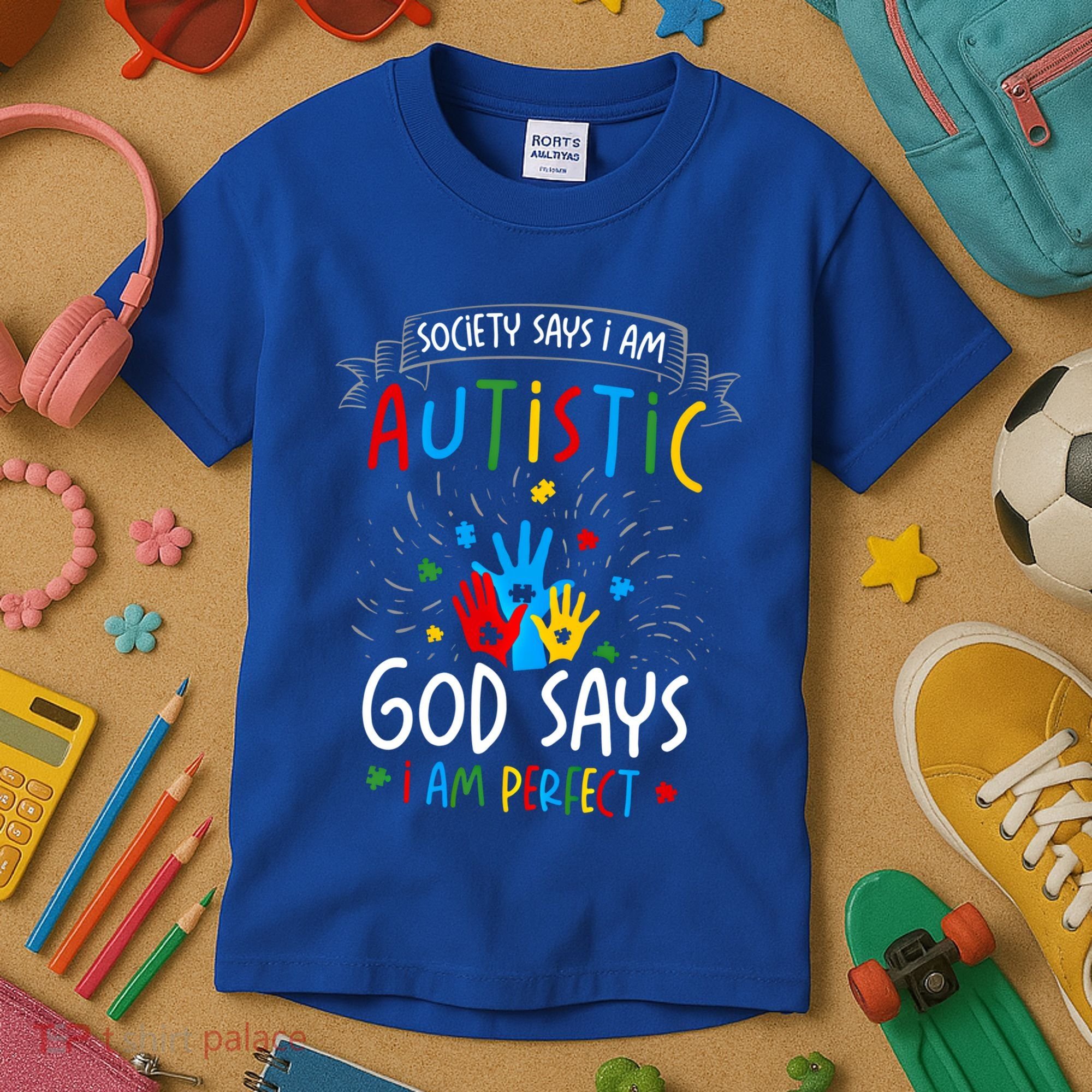 Society Says I Am Autistic God Says I Am Perfect Autism Gift Kids T-Shirt