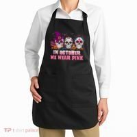 Sugar Skulls In October We Wear Pink Breast Cancer Awareness Apron thumb 2