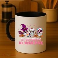 Sugar Skulls In October We Wear Pink Breast Cancer Awareness Coffee Mug thumb 4