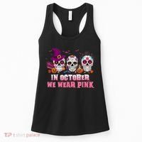 Sugar Skulls In October We Wear Pink Breast Cancer Awareness Women's Tank Top thumb 0
