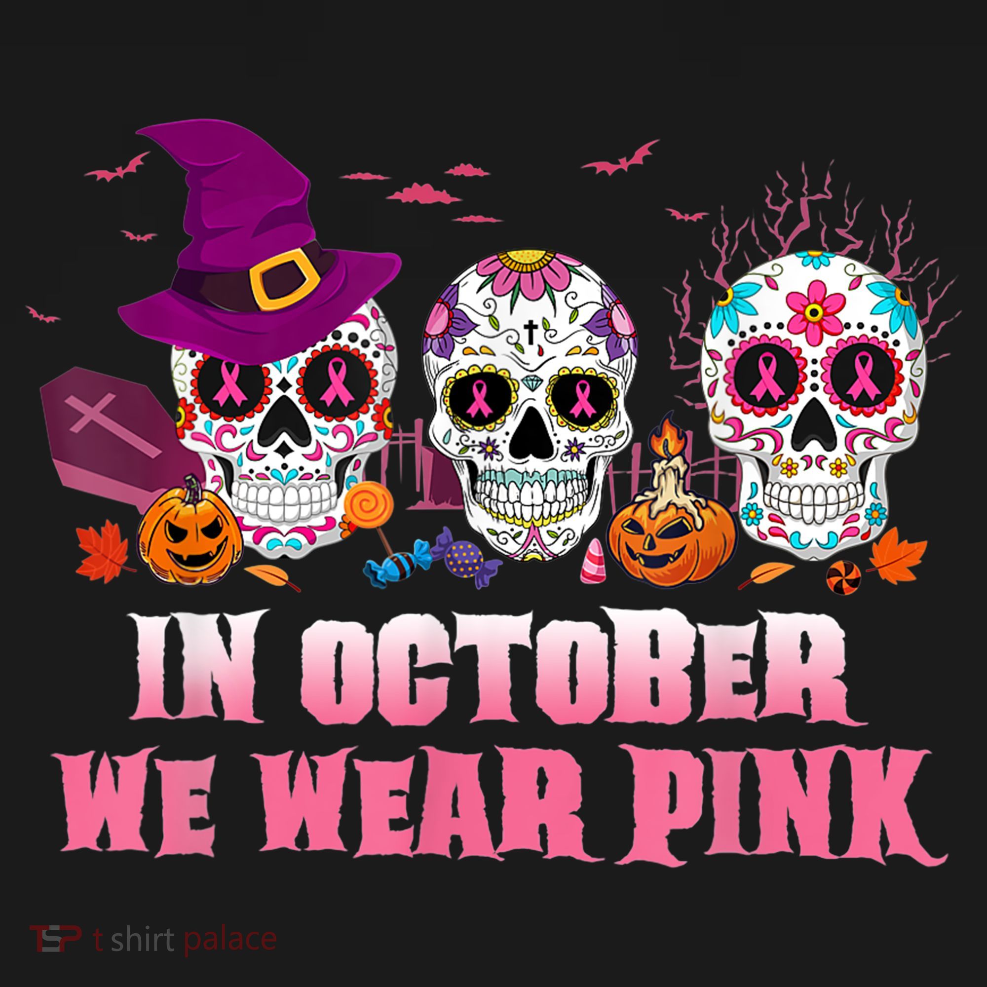 Sugar Skulls In October We Wear Pink Breast Cancer Awareness Women's Tank Top