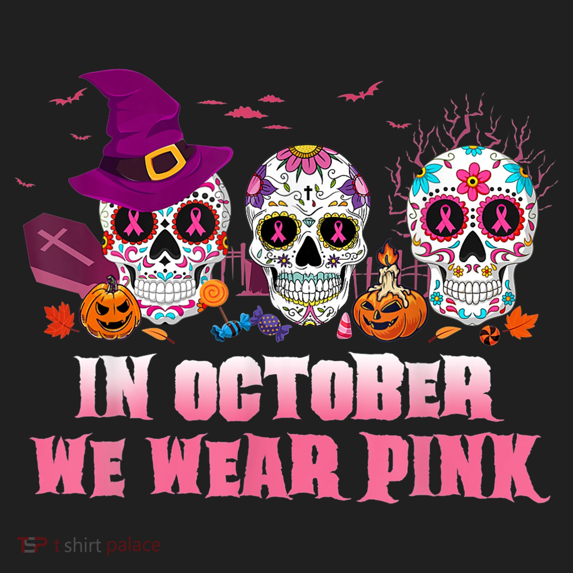 Sugar Skulls In October We Wear Pink Breast Cancer Awareness Hat