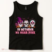 Sugar Skulls In October We Wear Pink Breast Cancer Awareness Tank Top thumb 2