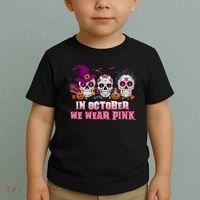 Sugar Skulls In October We Wear Pink Breast Cancer Awareness Toddler T-Shirt thumb 2