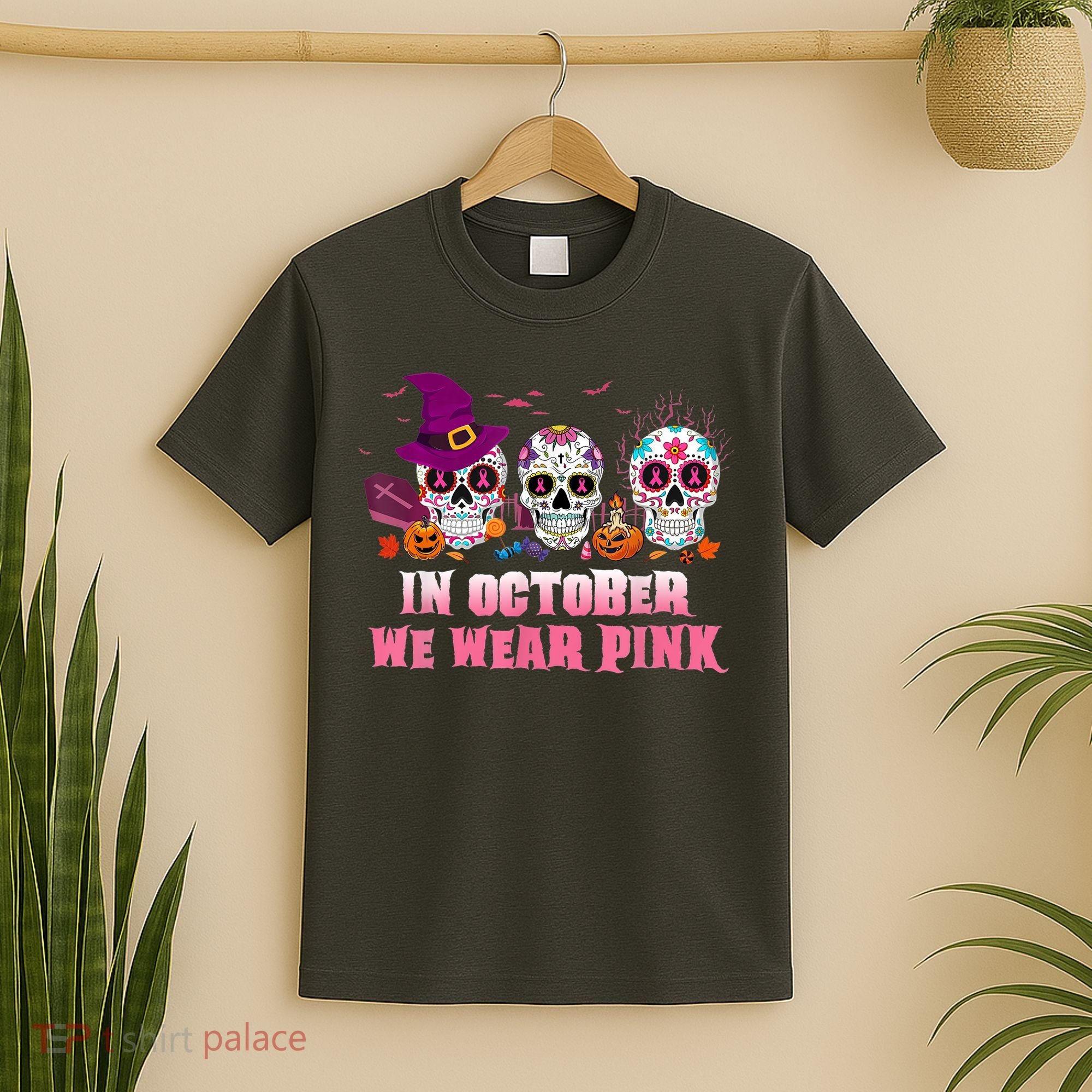 Sugar Skulls In October We Wear Pink Breast Cancer Awareness T-Shirt