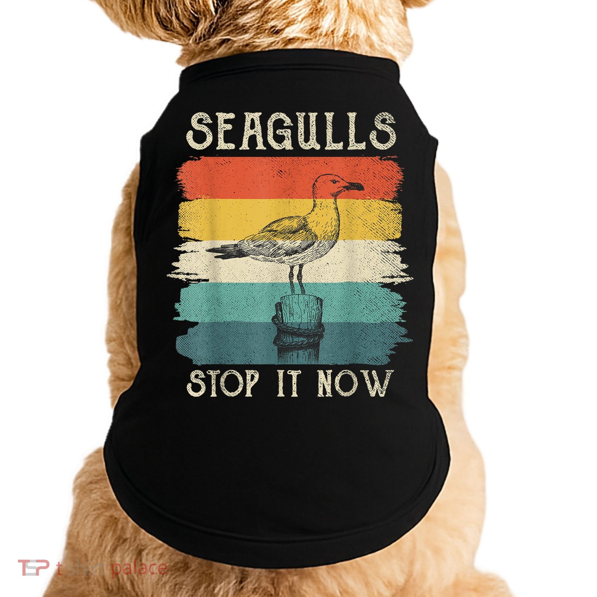 Seagulls Stop It Now Bird Lover 80s Retro Funny Seagull Doggie Tank