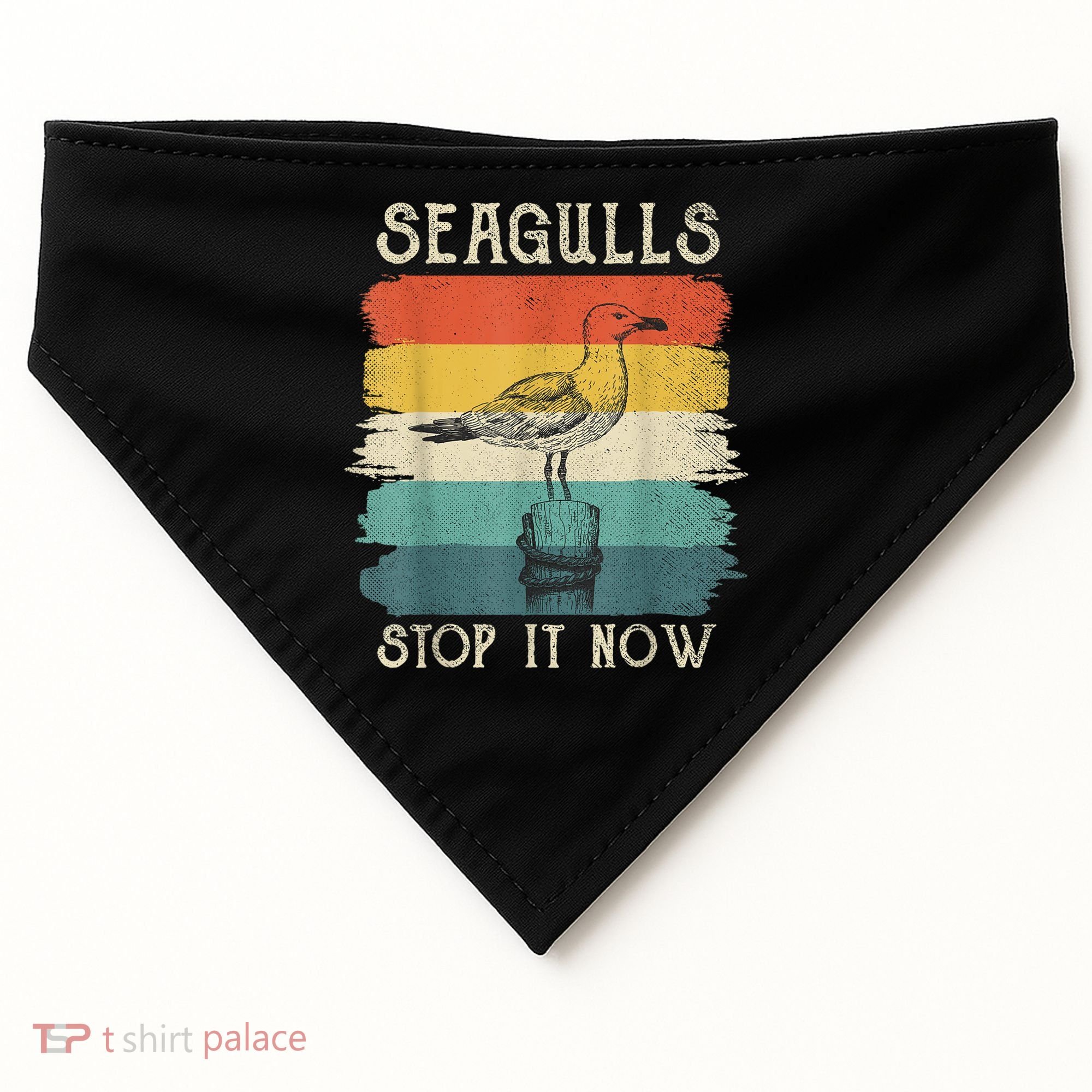 Seagulls Stop It Now Bird Lover 80s Retro Funny Seagull USA-Made Doggie Bandana
