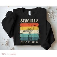 Seagulls Stop It Now Bird Lover 80s Retro Funny Seagull Sweatshirt thumb 2