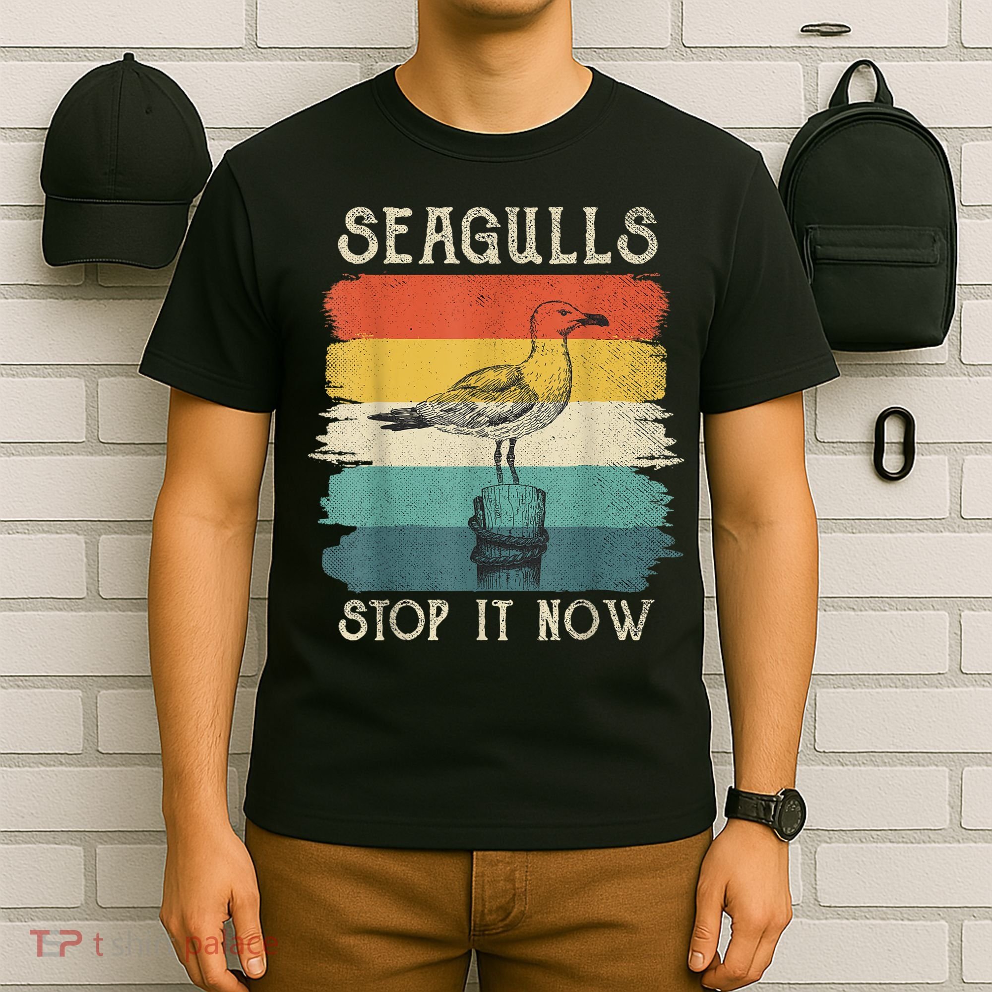 Seagulls Stop It Now Bird Lover 80s Retro Funny Seagull T-Shirt