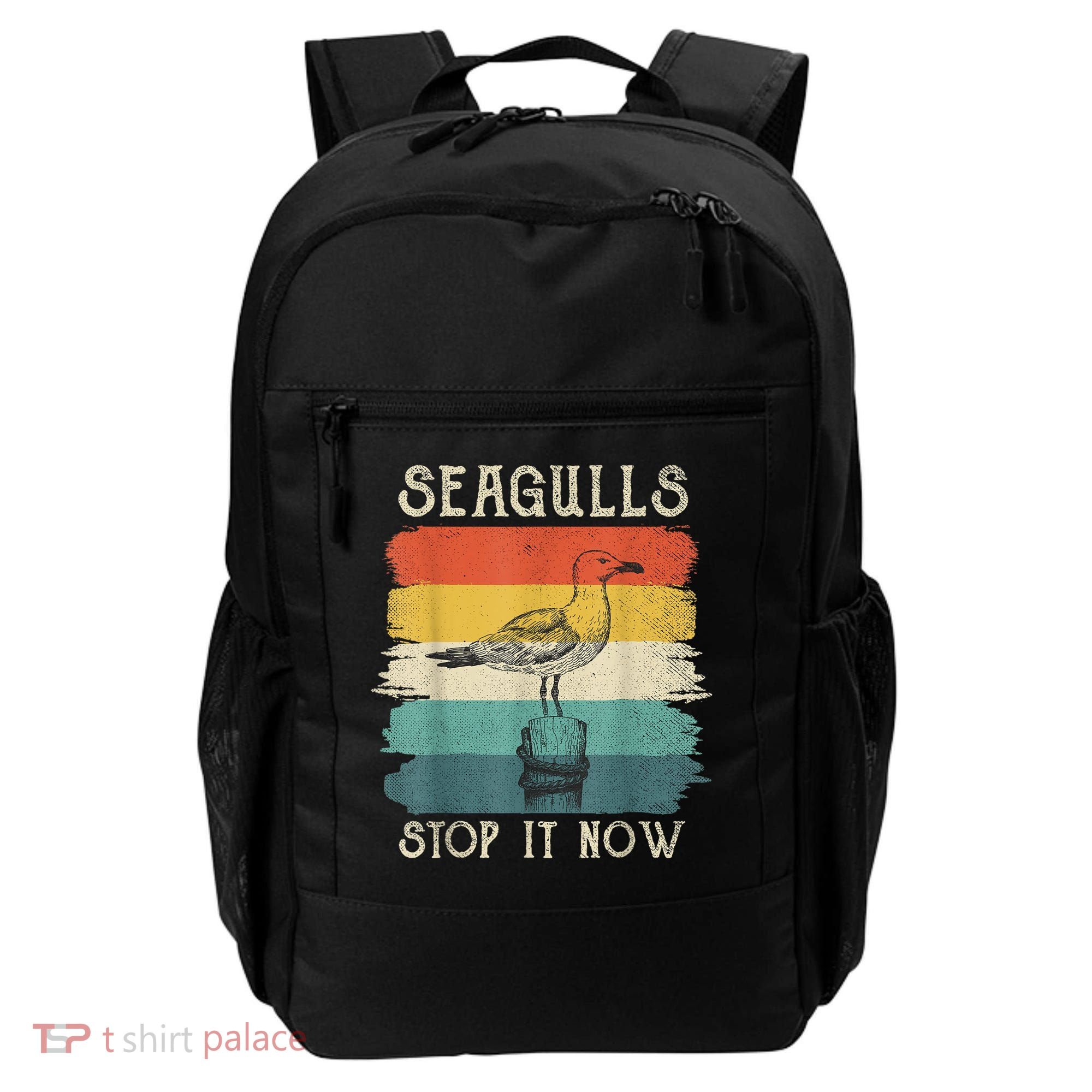Seagulls Stop It Now Bird Lover 80s Retro Funny Seagull Backpack
