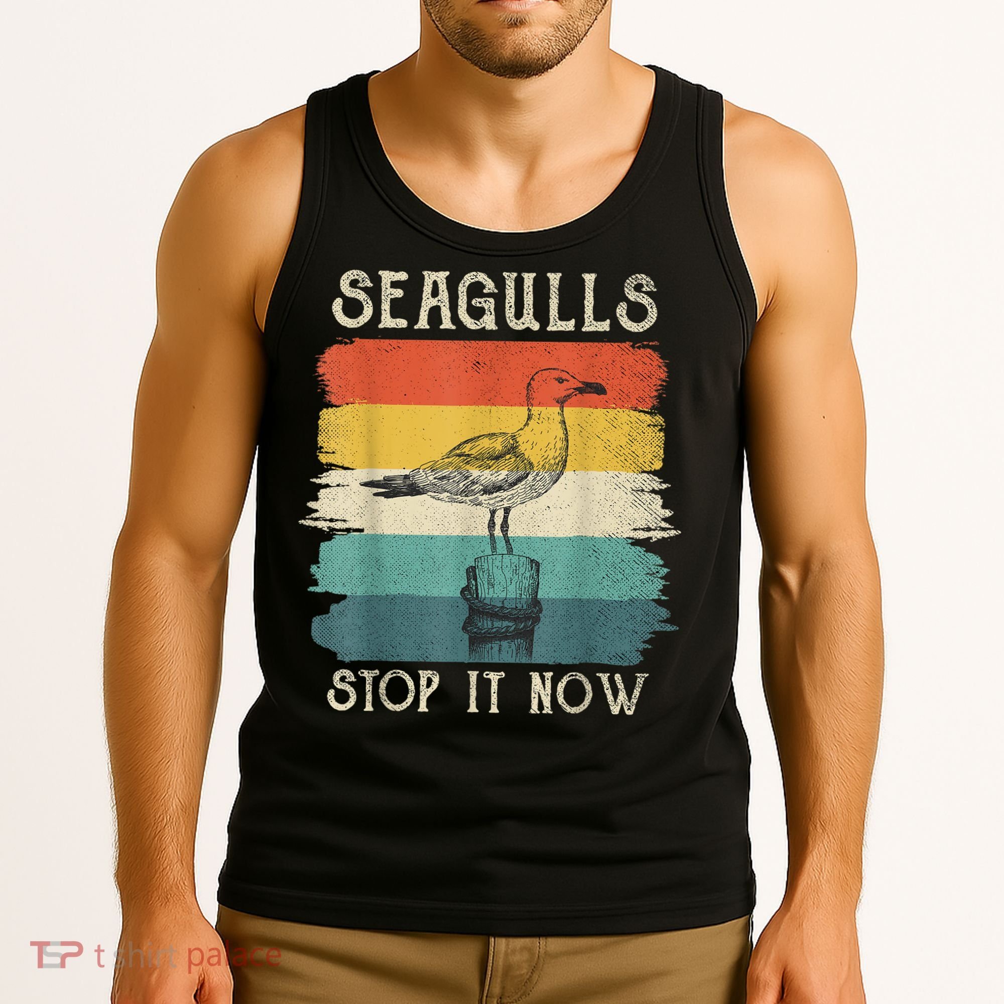 Seagulls Stop It Now Bird Lover 80s Retro Funny Seagull Tank Top