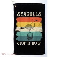 Seagulls Stop It Now Bird Lover 80s Retro Funny Seagull Golf Towel thumb 0