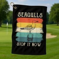 Seagulls Stop It Now Bird Lover 80s Retro Funny Seagull Golf Towel thumb 1