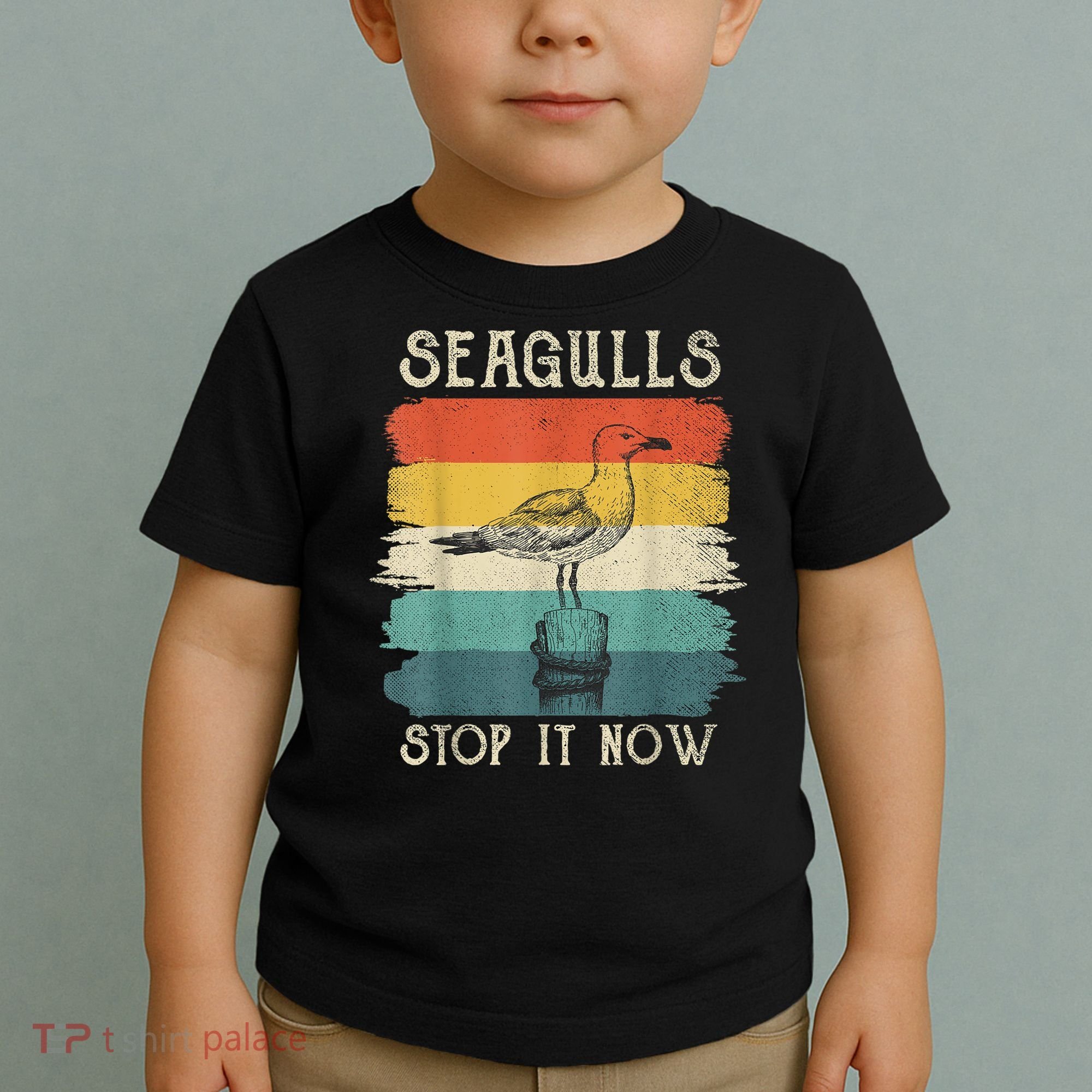 Seagulls Stop It Now Bird Lover 80s Retro Funny Seagull Toddler T-Shirt
